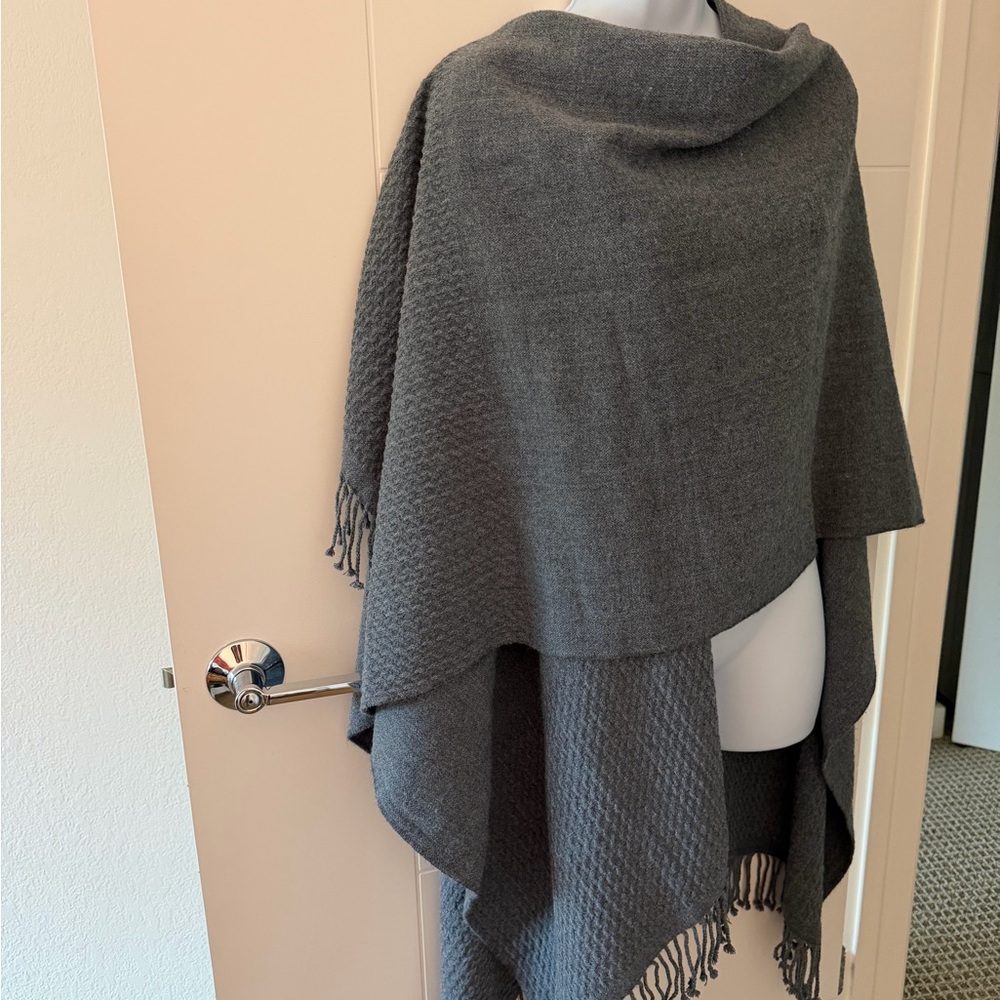 Chic Charcoal Wrap with Fringe